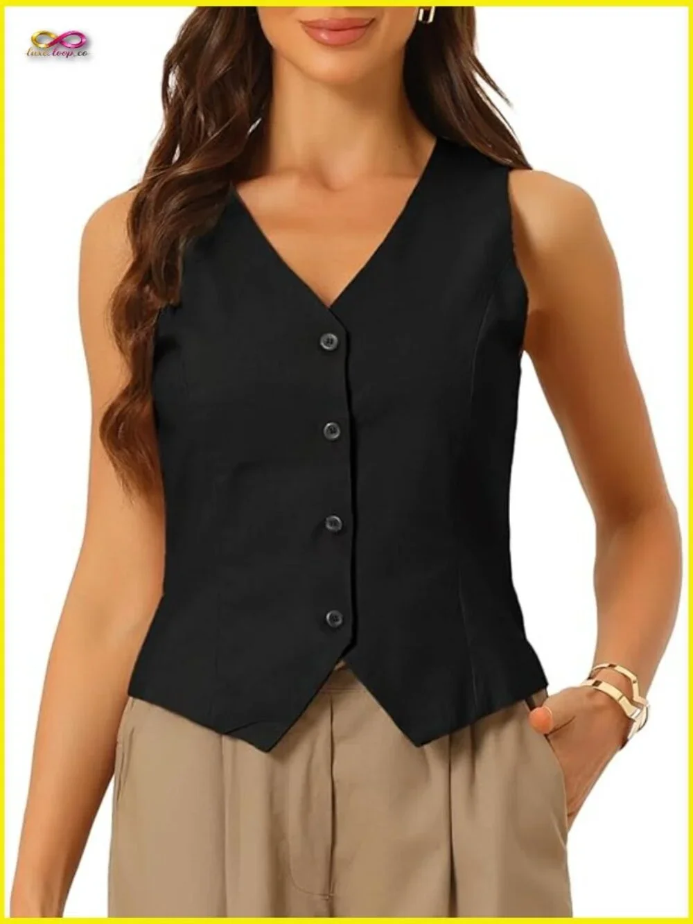 Cropped Cotton Linen Vest Sleeveless V-Neck Button Down Waistcoat Chic Minimal